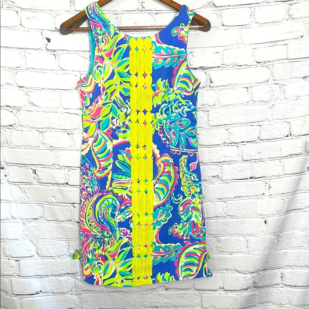 Lilly Pulitzer Blue Green Pink Sleeveless Shift Dress Size 0 Excellent Condition